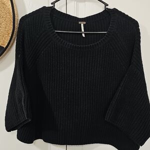 Free People Black Ribbed Scoop Neck Sweater